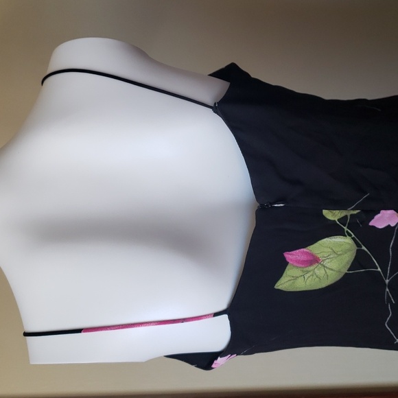 A.B.S. By Allen Schwartz Evening Long Black Strappy Dress & Beaded Roses Size 10 - Picture 9 of 14